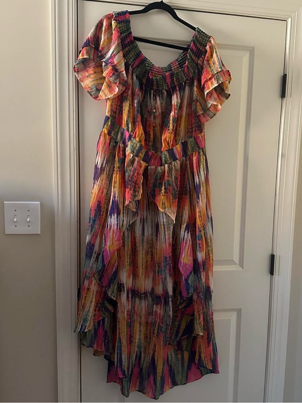 Ashley Stewart Multi Color Abstract High Low Maxi Dress Cover Up Size 18/20 Plus